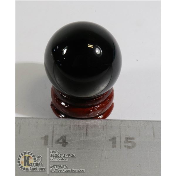 #276-BLACK OBSIDIAN SPHERE BALL + STAND 29.8mm