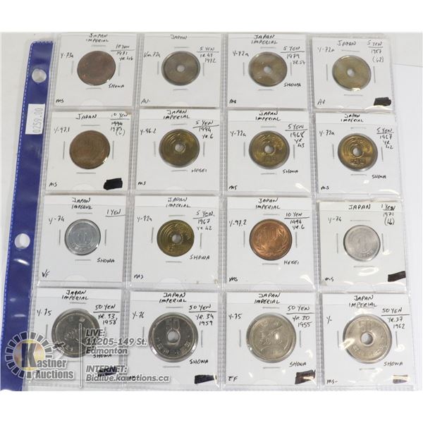 LOT OF 16 MIXED JAPANESE COLLECTORS COINS