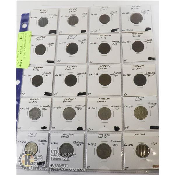 LOT OF 20 EARLY AUSTRIAN EMPIRE COINS