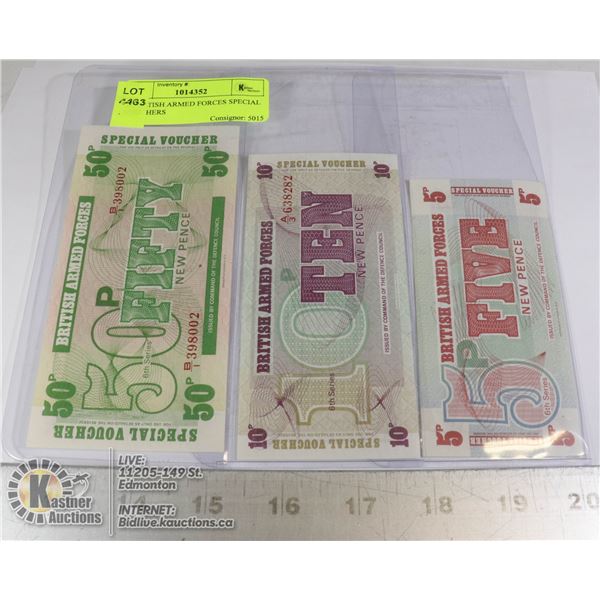 x3 BRITISH ARMED FORCES SPECIAL VOUCHERS