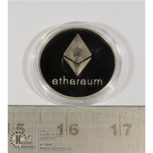 SILVER ETHEREUM (ETH) COIN IN PROTECTIVE CASE