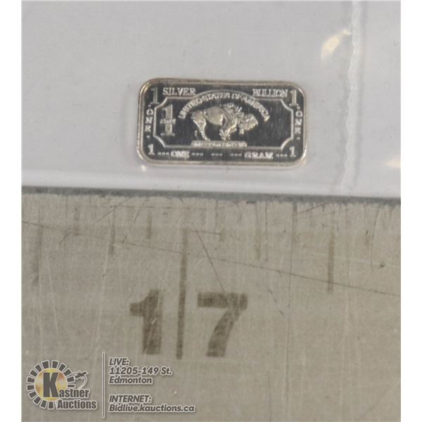 1 GRAM FINE .999 SILVER BUFFALO ART BAR