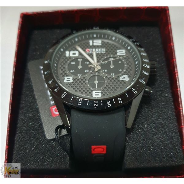 NEW CURREN MANS WATCH WITH BLACK RUBBER STRAP,