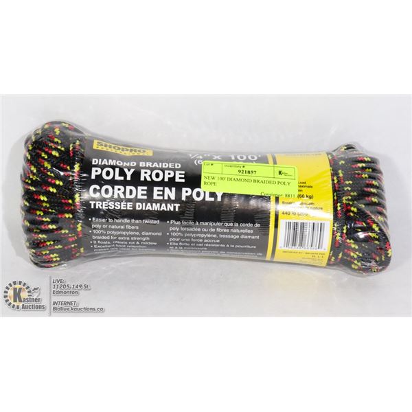 NEW 100' DIAMOND BRAIDED POLY ROPE
