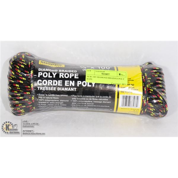 NEW 100' DIAMOND BRAIDED POLY ROPE