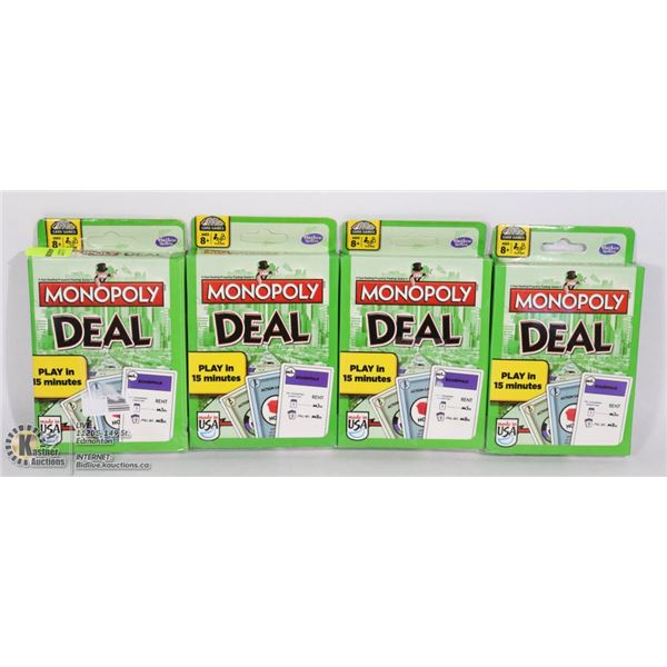 LOT OF FOUR MONOPOLY DEAL CARD GAME