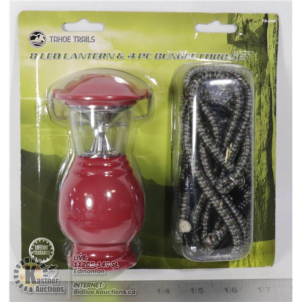 NEW 8 LED LANTERN AND 4PC BUNGEE CORD SET