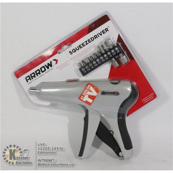 NEW ARROW SQUEEZEDRIVER WITH 10PC BIT SET