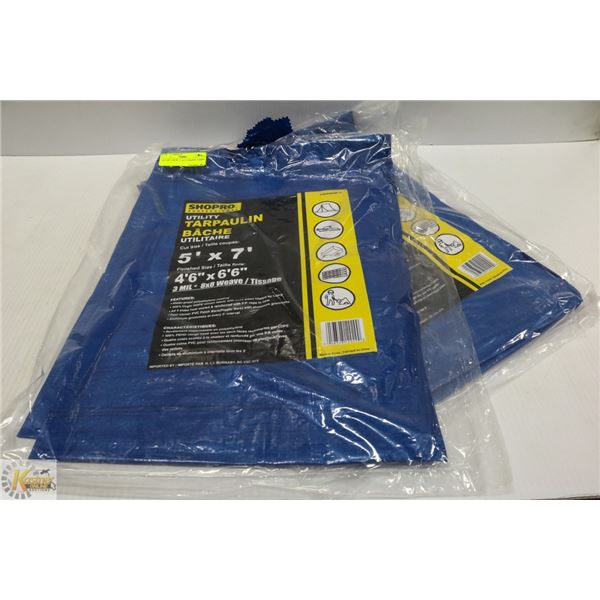 LOT OF 2 NEW 5'  X 7' UTILITY TARPS