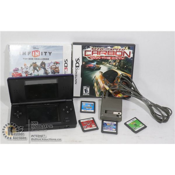 NINTENDO DS CONSOLE W/ CHARGER & 6 GAMES