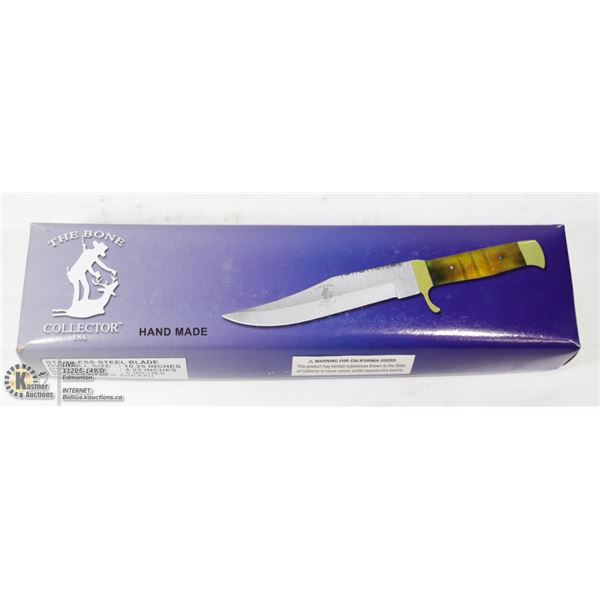 NEW BONE COLLECTOR 10.25" STAINLESS STEEL HUNTING KNIFE WITH LEATHER SHEATH