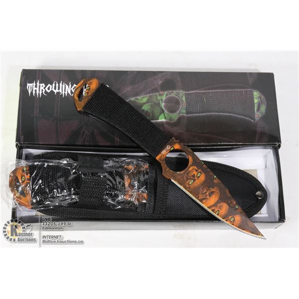 3 NEW 8" THROWING KNIVES IN SHEATH