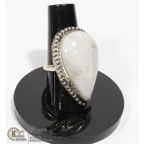#113-MOONSTONE RING SIZE 7.5 JEWELRY/ HEALING MINERAL/ SILVER PLATED
