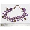 Image 1 : TURKISH NECKLACE PURPLE BEADS WITH COINS 17" NECKLACE PURCHASED N TURKEY.  PURPLE BEADS WITH FAUX PE