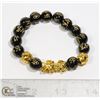 Image 1 : #307-FENG SHUI BLACK OBSIDIAN BEAD BRACELET JEWELRY/ ALLOY/ MINERAL/ 7.5"/ 11.8mm