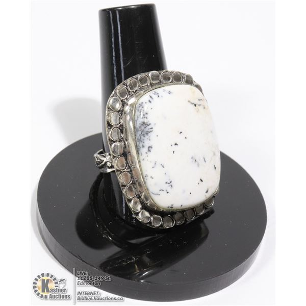#125-DENDRITIC OPAL RING SIZE 9.5 JEWELRY/HEALING MINERAL/ SILVER PLATED