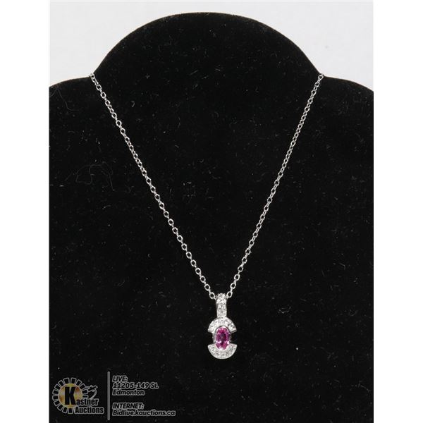 #175-PINK SAPPHIRE PENDANT/ NECKLACE 18" JEWELRY/ .925 STERLING SILVER