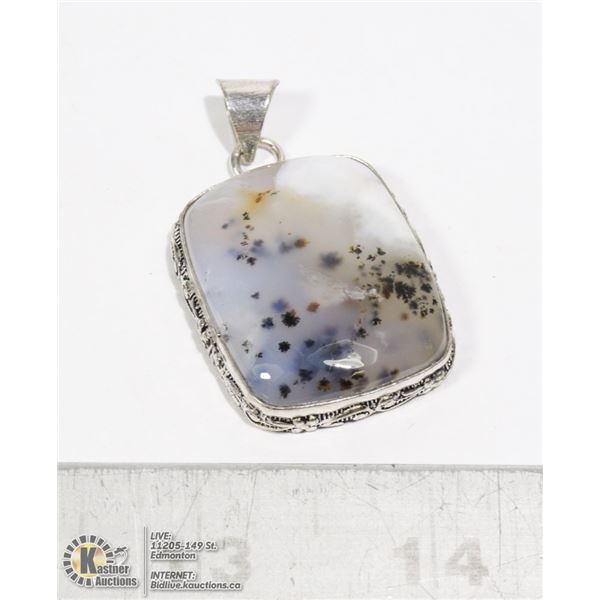 #151-DENTRIC OPAL PENDANT JEWELRY/ HEALING MINERAL/SILVER PLATED