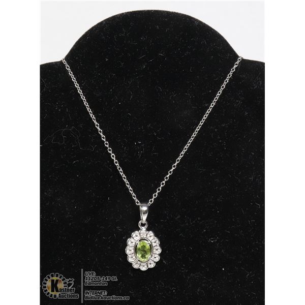 #167-GREEN PERIDOT PENDANT/ NECKLACE 18" JEWELRY/ .925 STERLING SILVER