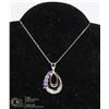 Image 1 : #157-AMETHYST PENDANT/ NECKLACE 18" JEWELRY/ .925 STERLING SILVER