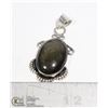 Image 1 : #148-BLACK OBSIDIAN PENDANT JEWELRY/ HEALING MINERAL/SILVER PLATED