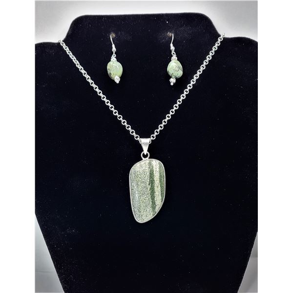 1)  NATURAL GREEN SWISS OPAL FREE FORM PENDANT STAMPED 925 SILVER ON 18" ROLO CHAIN AND COORDINATING