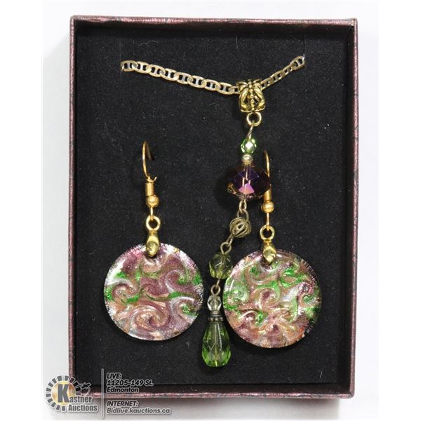 RAINBOW COPPER INLAID GLASS ROUND NECKLACE