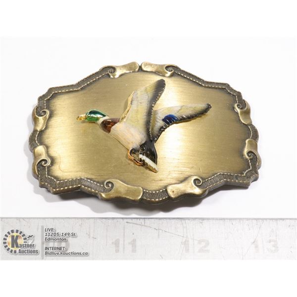 VINTAGE BRASS MALLARD DUCK BELT BUCKLE IN BOX