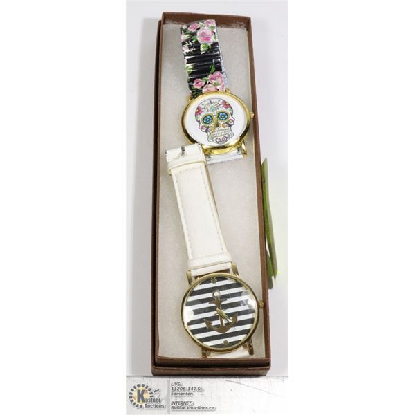 SUGAR SKULL & ANCHOR WATCHES TOGETHER IN BOX