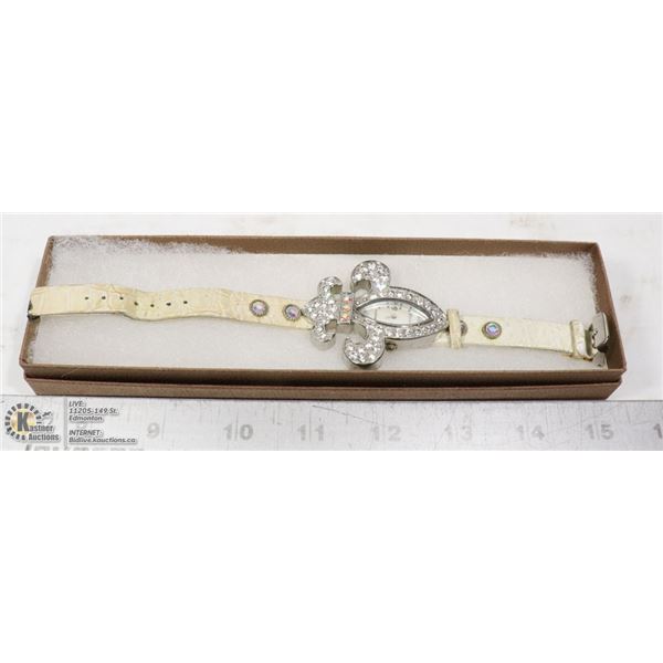 GENEVE PLATINUM FLEUR DE LIES WATCH IN BOX