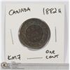 Image 1 : 1882H CANADIAN ONE CENT COIN- KM#7