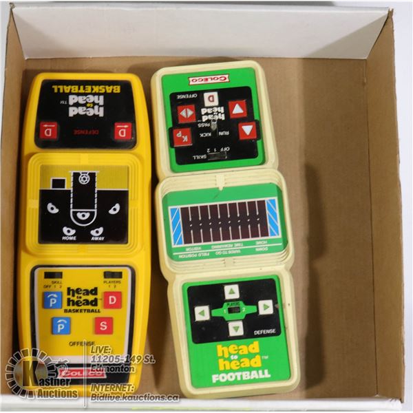 TWO OLD HANDHELD HEAD 2 HEAD FOOTBALL,BASKETBALL