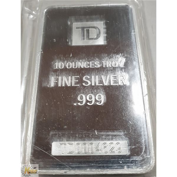 TD BANK 10OZ TROY .999 FINE SILVER BAR