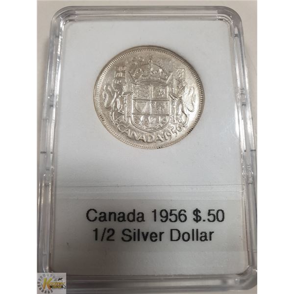 1956 CANADIAN SILVER 1/2 DOLLAR, ALMOST