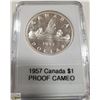 Image 1 : 1957 CANADIAN SILVER $1, PROOF CAMEO, 3 WL VARIETY