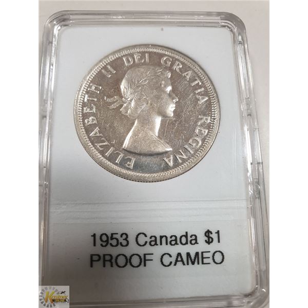 1953 CANADIAN SILVER $1, PROOF CAMEO, SS VERSION