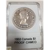 Image 1 : 1953 CANADIAN SILVER $1, PROOF CAMEO, SS VERSION