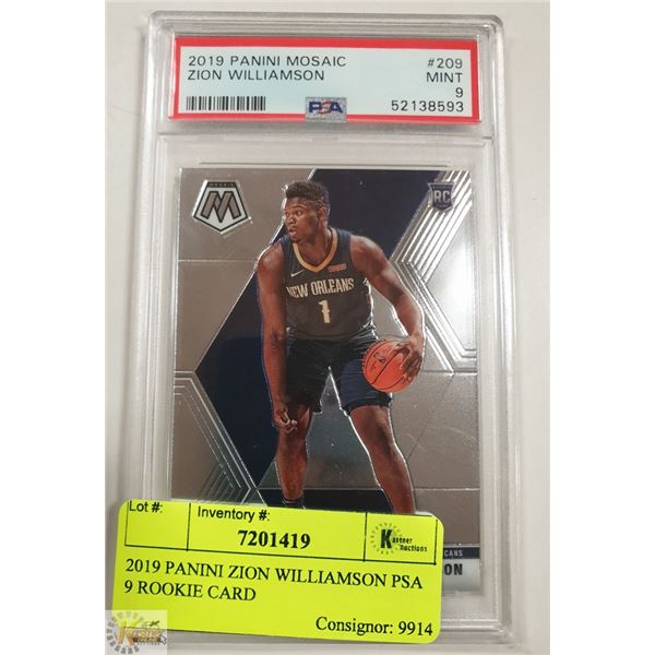 2019 PANINI ZION WILLIAMSON PSA 9 ROOKIE CARD