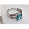 Image 1 : STERLING SILVER RING WITH LIGHT BLUE STONES AND 2