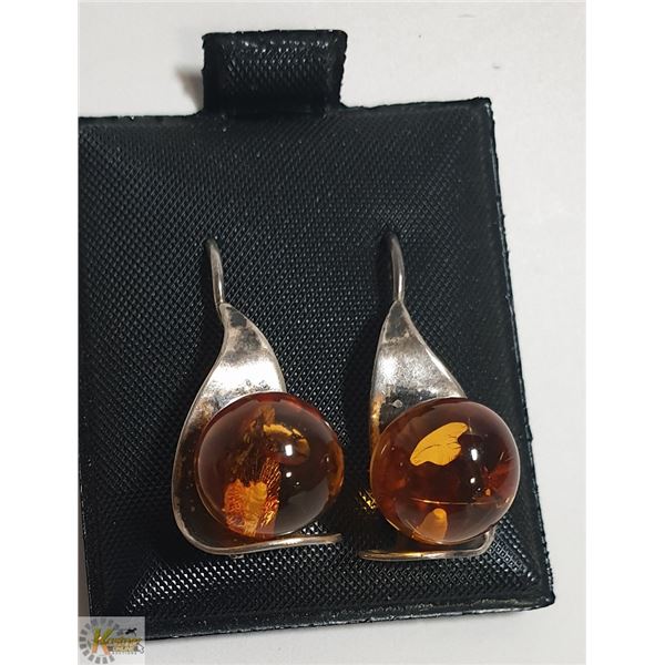 NEW SILVER AMBER DROP EARRINGS