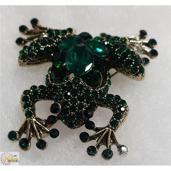 RHINESTONE FROG BROOCH