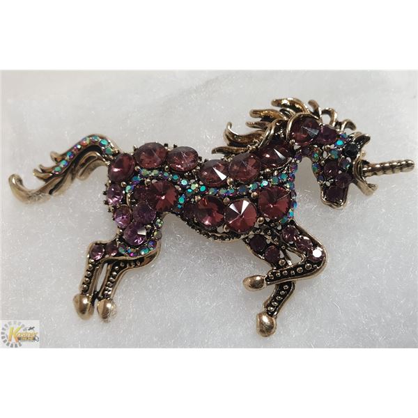 RHINESTONE UNICORN BROOCH