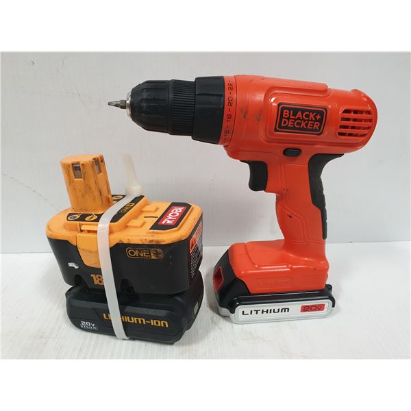 BLACK AND DECKER 20V DRILL AND EXTRA BATTERY