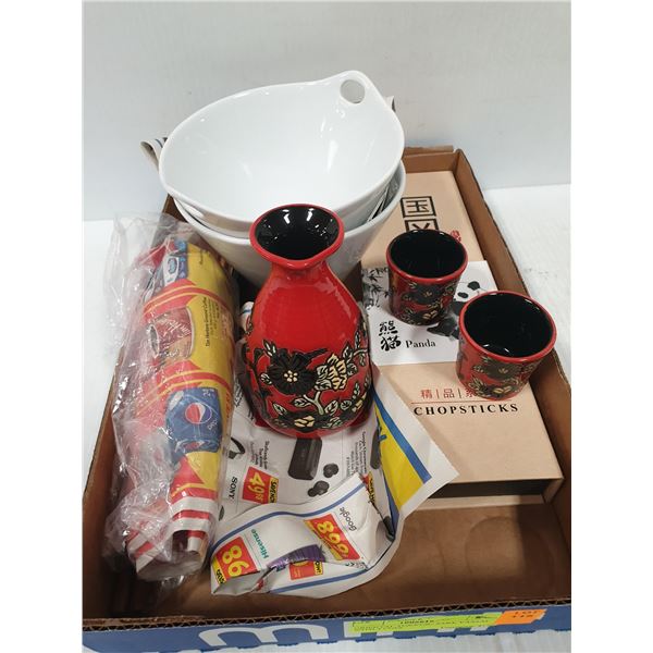 ORIENTAL TOKKURI SAKE VASSAL WITH 4 CUPS