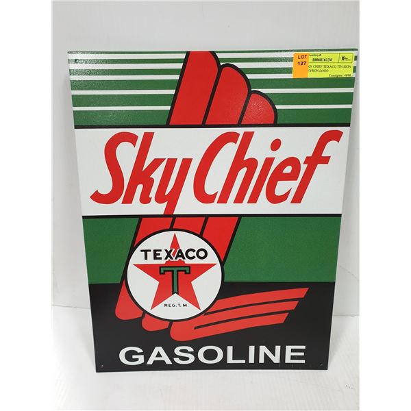 EARLY SKY CHIEF TEXACO TIN SIGN WITH CHEVRON LOGO