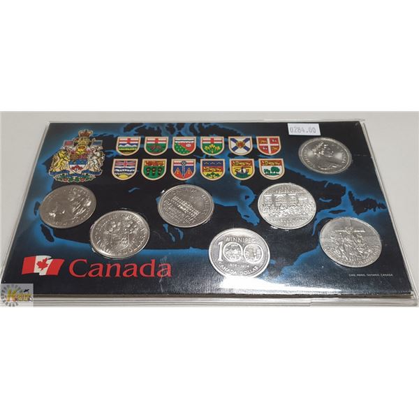 LOT OF 7 CANADA $1 COINS IN COLLECTORS BOARD