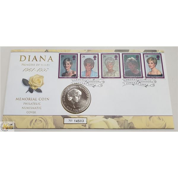 1997 PRINCESS DIANA 5 POUND COIN AND STAMP SET