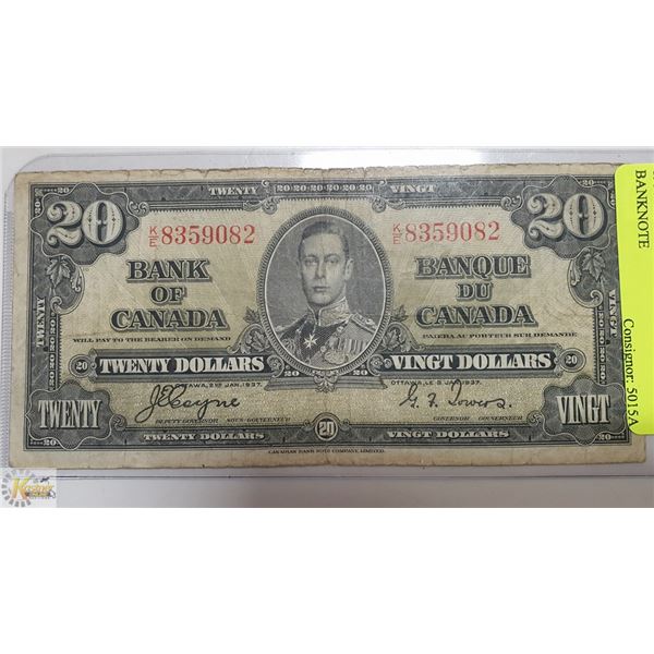 1937 COYNE/TOWERS $20 CANADA BANKNOTE