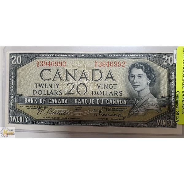 HIGH GRADE 1954 $20 BEATTIE/RASMINSKI BANKNOTE