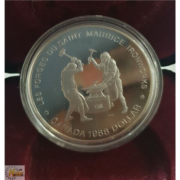 1988 IRON WORKERS SILVER PROOF CASED DOLLAR